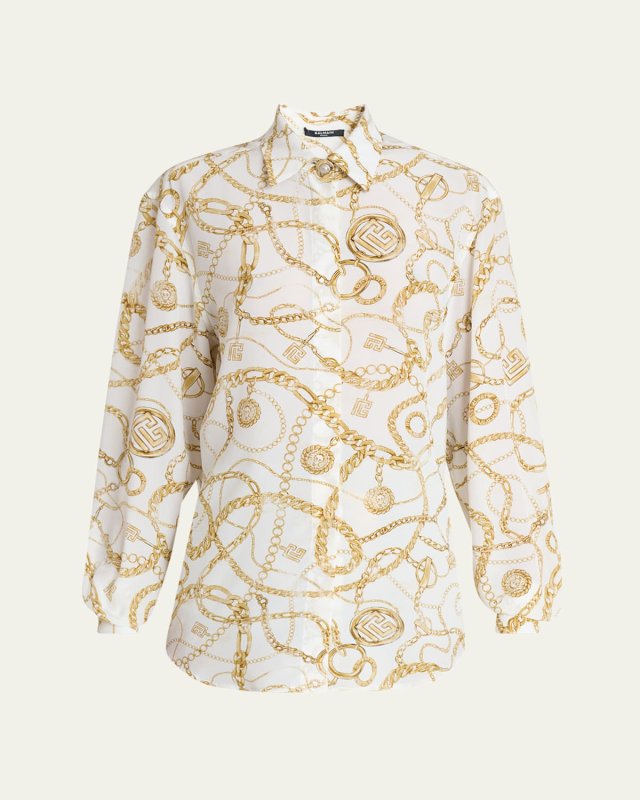 Chain Print Silk Blouse